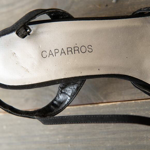 Caparro's Black Sequin Crystal Heels Sz 6.5B 3 inch Heel Open Toe - Picture 7 of 10